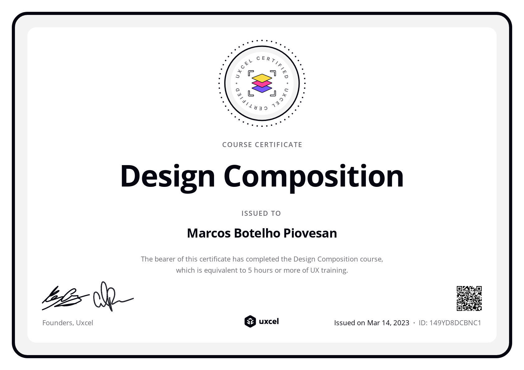Marcos Botelho Piovesan's certificate